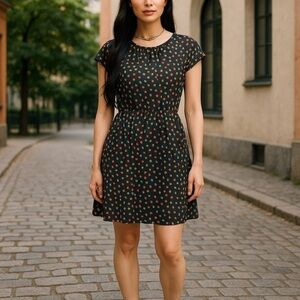 Wish Black and White Casual Flutter Sleeve Mini Dress